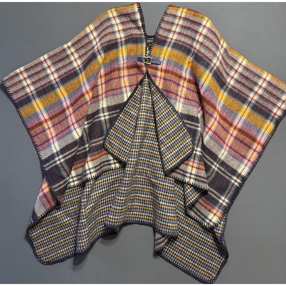 Marc New York Plaid Blanket Poncho Shawl One Size Acryllic Wrap Open Front